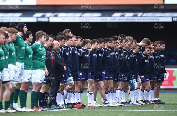 080418 - Ireland U18 v Scotland U18 - Under 18 Six Nations Festival - Scotland players during the anthems