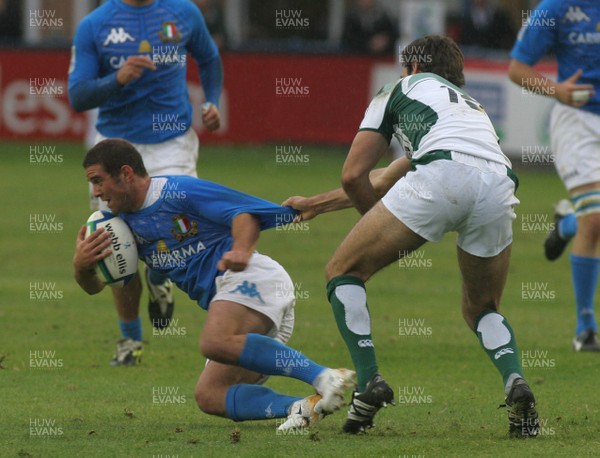 18.06.08 IRB Junior World Championship Ireland vs. Italy. Cardiff Arms Park, Cardiff. 
 
Italian winger Edoardo Rotello is caught by Irish fullback Niall Morris. 
 
