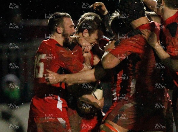 070214 -  Ireland v Wales  -U20 Nations -  Wales players congratulate try scorer  (c) Huw Evans Agency