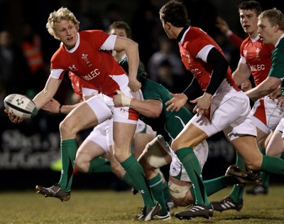 Under 20 Six Nations Championship 12/3/2010 Ireland U20s vs Wales U20s Wales' Ben John offloads as he gets tackled  