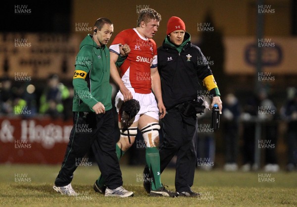Under 20 Six Nations Championship 12/3/2010 Ireland U20s vs Wales U20s Wales' Lloyd Peers leaves the field with an injury  