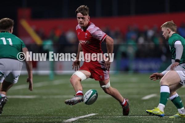 040222 - Ireland U20s v Wales U20s - U20s Six Nations Championship - Alex Mann of Wales kicks the ball