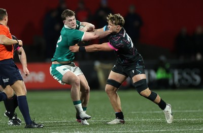 070326 - Ireland U20s v Wales U20s - U20s Six Nations Championship - James O'Leary of Ireland is tackled by Dom Kossuth of Wales 