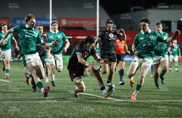 070326 - Ireland U20s v Wales U20s - U20s Six Nations Championship - Evan Minto of Wales gathers the ball