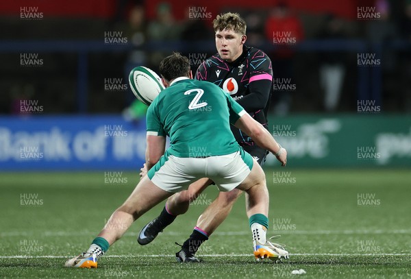 070326 - Ireland U20s v Wales U20s - U20s Six Nations Championship - Steffan Emanuel of Wales is challenged by Lee Fitzpatrick of Ireland 