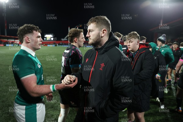 070326 - Ireland U20s v Wales U20s - U20s Six Nations Championship - Evan Minto of Wales shakes hands with the opposition at full time
