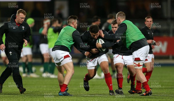230218 - Ireland U20s v Wales U20s - Natwest 6 Nations - Wales during the warm up