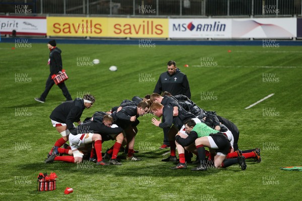 230218 - Ireland U20s v Wales U20s - Natwest 6 Nations - Wales during the warm up