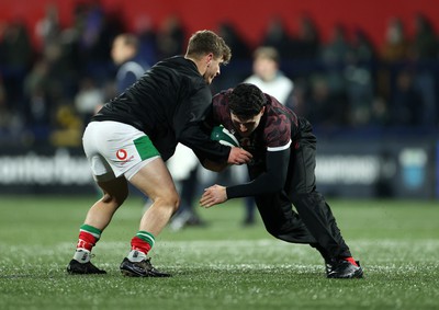 230224 - Ireland U20s v Wales U20s - U20s 6 Nations Championship - Wales during the warm up