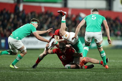 230224 - Ireland U20s v Wales U20s - U20s 6 Nations Championship - Harry Thomas of Wales is given a yellow card for this tackle