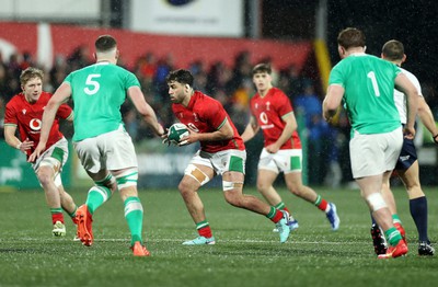 230224 - Ireland U20s v Wales U20s - U20s 6 Nations Championship - Lucas de la Rua of Wales 