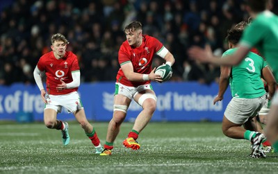 230224 - Ireland U20s v Wales U20s - U20s 6 Nations Championship - Owen Conquer of Wales 