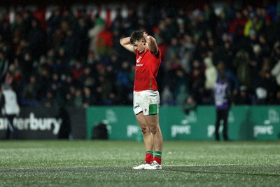 230224 - Ireland U20s v Wales U20s - U20s 6 Nations Championship - Dejected Louie Hennessey of Wales at full time