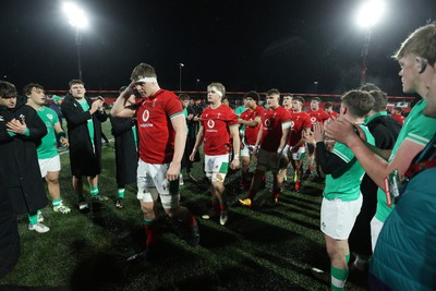 230224 - Ireland U20s v Wales U20s - U20s 6 Nations Championship - Wales walk through the players tunnel at full time