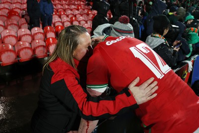 230224 - Ireland U20s v Wales U20s - U20s 6 Nations Championship - Harri Ackerman of Wales with family at full time