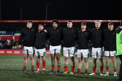 230224 - Ireland U20s v Wales U20s - U20s 6 Nations Championship - Wales sing the anthem