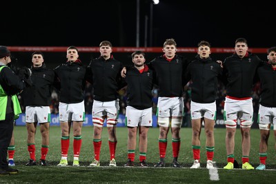 230224 - Ireland U20s v Wales U20s - U20s 6 Nations Championship - Wales sing the anthem