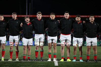 230224 - Ireland U20s v Wales U20s - U20s 6 Nations Championship - Wales sing the anthem