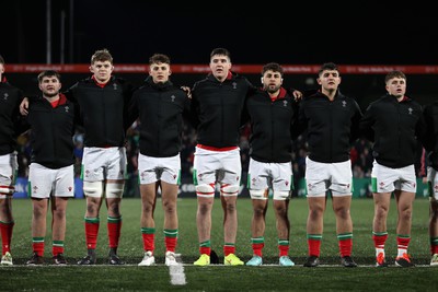 230224 - Ireland U20s v Wales U20s - U20s 6 Nations Championship - Wales sing the anthem