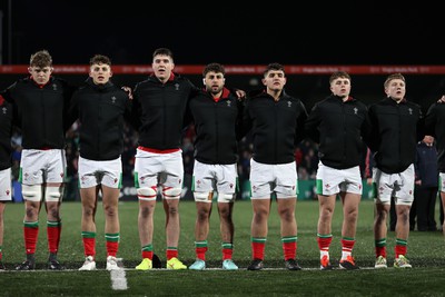 230224 - Ireland U20s v Wales U20s - U20s 6 Nations Championship - Wales sing the anthem