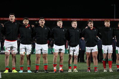 230224 - Ireland U20s v Wales U20s - U20s 6 Nations Championship - Wales sing the anthem