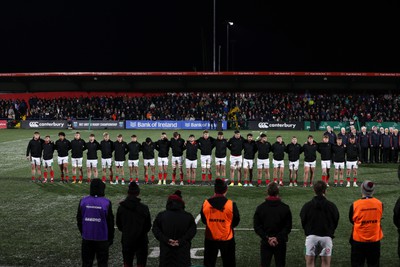 230224 - Ireland U20s v Wales U20s - U20s 6 Nations Championship - Wales sing the anthem