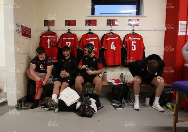 230224 - Ireland U20s v Wales U20s - U20s 6 Nations Championship - Wales in the dressing room in the changing rooms before the game