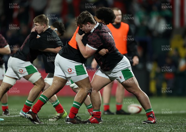 230224 - Ireland U20s v Wales U20s - U20s 6 Nations Championship - Wales during the warm up