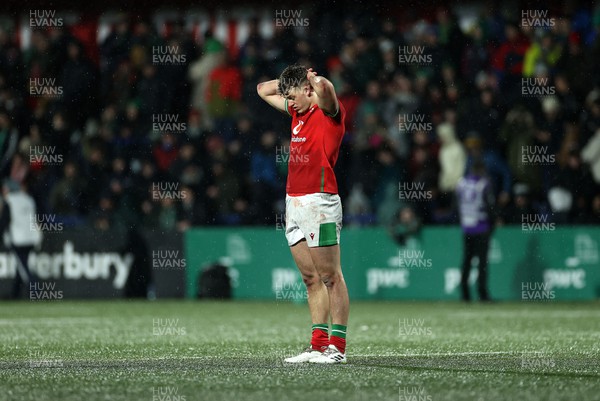 230224 - Ireland U20s v Wales U20s - U20s 6 Nations Championship - Dejected Louie Hennessey of Wales at full time