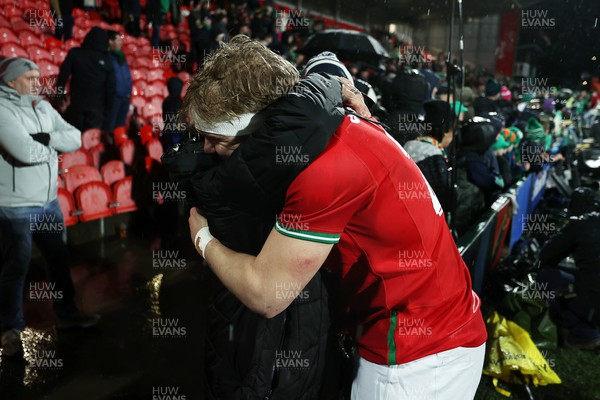 230224 - Ireland U20s v Wales U20s - U20s 6 Nations Championship - Will Plessis of Wales with family at full time