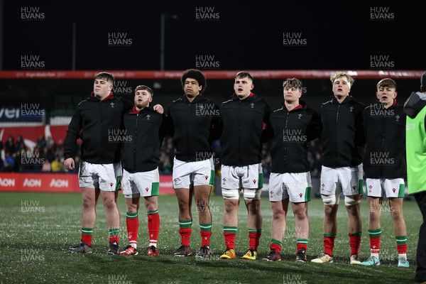 230224 - Ireland U20s v Wales U20s - U20s 6 Nations Championship - Wales sing the anthem