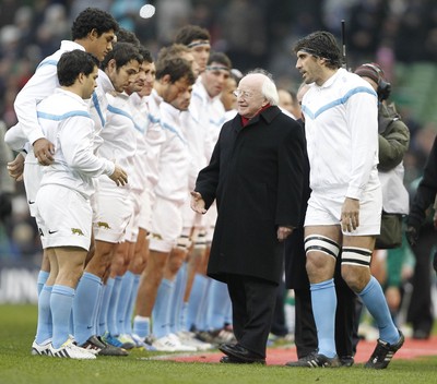 241112 Ireland v Argentina - Autumn Internationals 2012 - Juan Martin Fernandez Lobbe of Argentina introduces Michael D Higgins, President of Ireland, to his players 