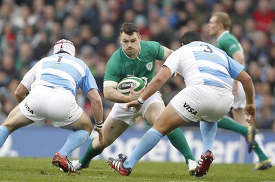 241112 Ireland v Argentina - Autumn Internationals 2012 - Cian Healy of Ireland  is tackled by Marcos Ayerza and Maximiliano Bustos of Argentina 