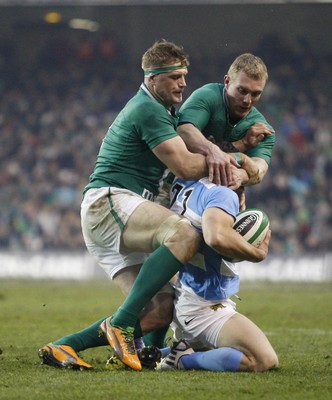 241112 Ireland v Argentina - Autumn Internationals 2012 - Nicolas Vergallo of Argentina is tackled by Jamie Heaslip and Keith Earls of Ireland 