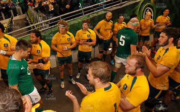 16/11/13 - Ireland v Australia - Guiness SeriesPaul O'Connell leads a dejected Ireland team into the changing rooms (c) Huw Evans Picture Agency