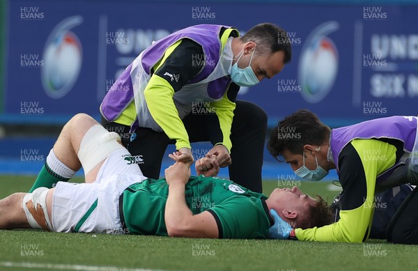 010721 - Ireland v England - U20s 6 Nations Championship - Oisin McCormack of Ireland is seen to by medics