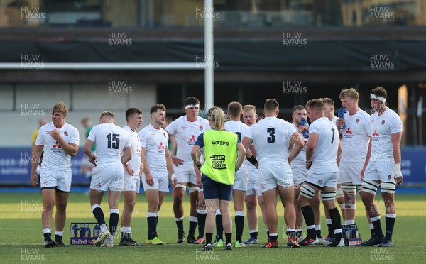 010721 - Ireland U20 v England U20, 2021 Six Nations U20 Championship - England players group together during a break in play