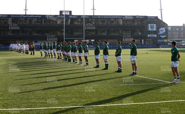010721 - Ireland U20 v England U20, 2021 Six Nations U20 Championship - The teams line up for the atheism at the start of the match
