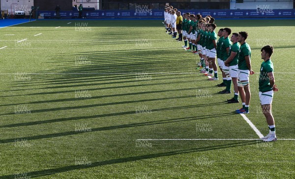 010721 - Ireland U20 v England U20, 2021 Six Nations U20 Championship - The teams line up for the atheism at the start of the match