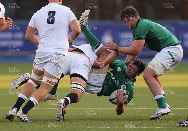 010721 - Ireland U20 v England U20, 2021 Six Nations U20 Championship - Cathal Forde of Ireland is tackled by Jack Clement of England