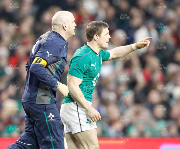 241113 - Guinness Series - Ireland v New Zealand  Brian O'Driscoll of Ireland leaves the field with Dr Eanna Flavey (c) Huw Evans Agency