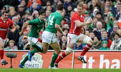 05.02.12 - Ireland v Wales - RBS Six Nations 2012 -.Bradley Davies of Wales takes on Tommy Bowe of Ireland..