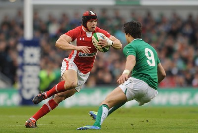 05.02.12 - Ireland v Wales - RBS Six Nations 2012 -.Leigh Halfpenny of Wales takes on Conor Murray of Ireland..