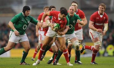 05.02.12 - Ireland v Wales - RBS Six Nations 2012 -.Mike Phillips of Wales is tackled by Cian Healy of Ireland..