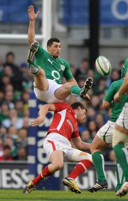 05.02.12 - Ireland v Wales - RBS Six Nations 2012 -.Rob Kearney of Ireland and Rhys Priestland of Wales compete for high ball..