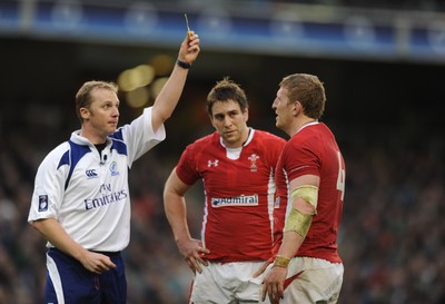 05.02.12 - Ireland v Wales - RBS Six Nations 2012 -.Bradley Davies of Wales is shown a yellow card by Referee Wayne Barnes..