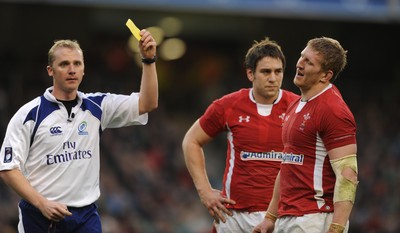 05.02.12 - Ireland v Wales - RBS Six Nations 2012 -.Bradley Davies of Wales is shown a yellow card by Referee Wayne Barnes..