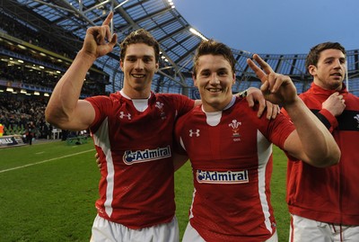 05.02.12 - Ireland v Wales - RBS Six Nations 2012 -.George North and Jonathan Davies of Wales celebrate at the end of the game..