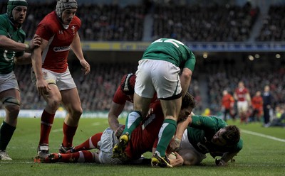 05.02.12 - Ireland v Wales - RBS Six Nations 2012 -.George North of Wales scores try..