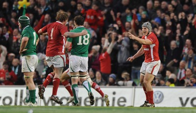 05.02.12 - Ireland v Wales - RBS Six Nations 2012 -.Jonathan Davies and Rhys Gill(1) of Wales celebrate at the end of the game..